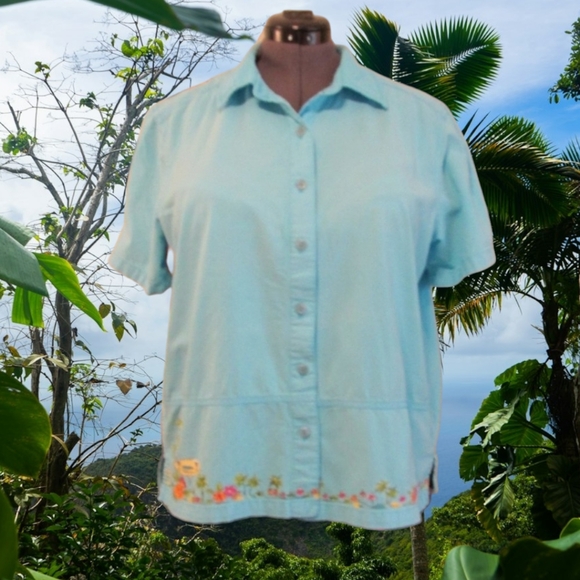 Funky Caribbean Blue Tropical Shirt - Picture 1 of 6